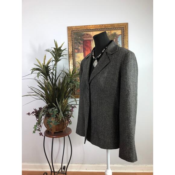 Larry Levine Blazer Womens Size 10 Gray Black Herringbone Lined Career Jacket - Picture 5 of 10